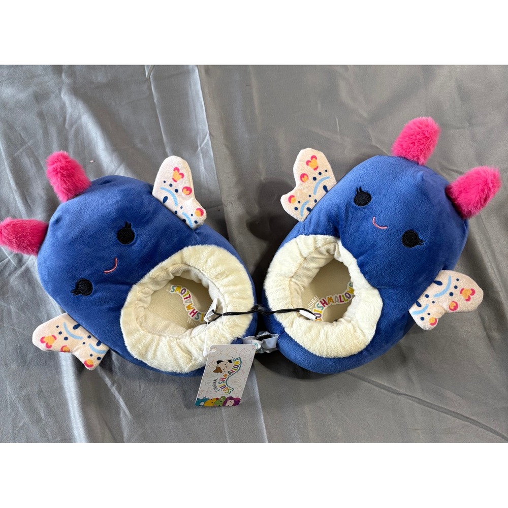 Squishmallows Feodora the Caticorn Blue Plush Slippers Kid Size 2/3 New with Tag